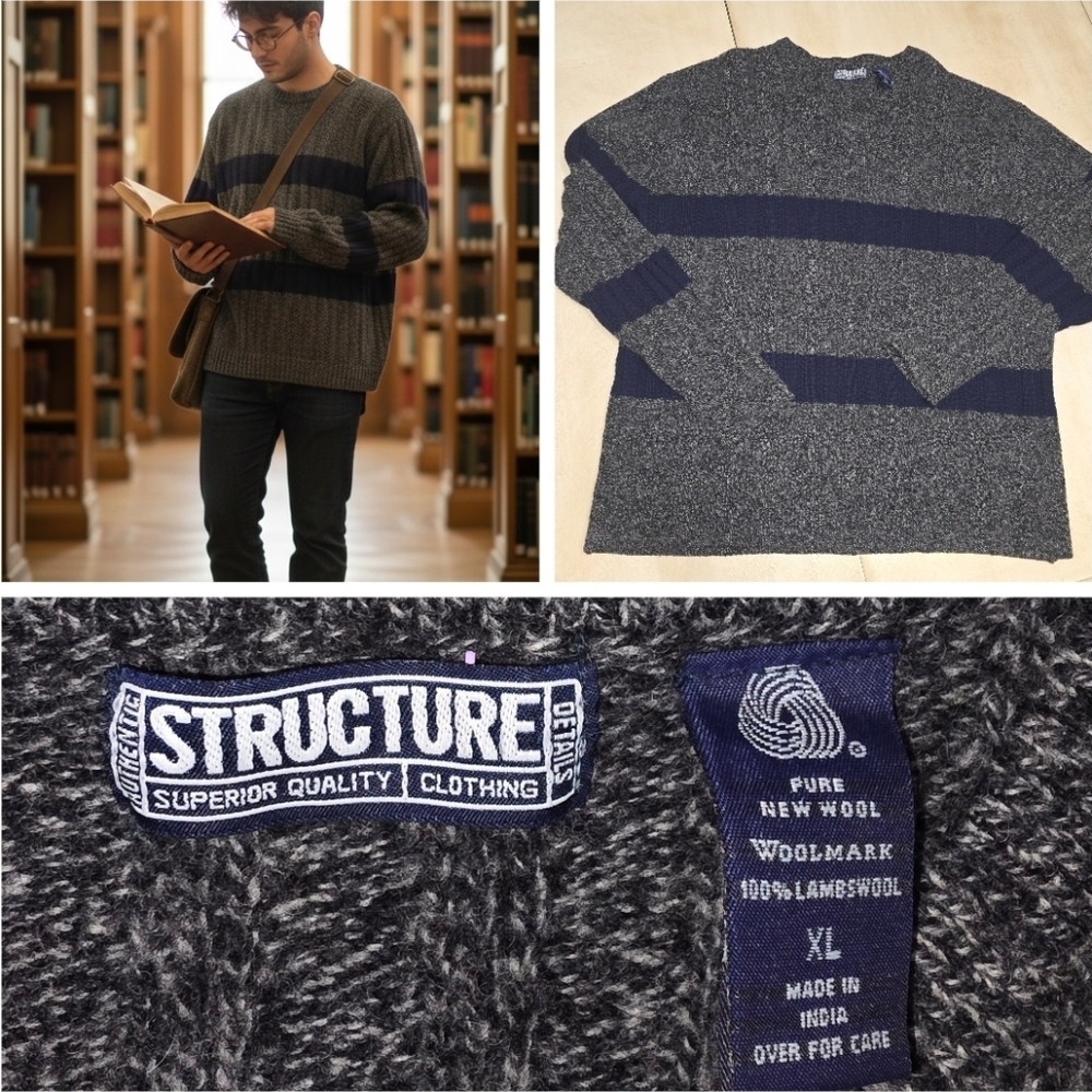 RARE Vintage Structure Striped Wool Sweater XL - Superior Quality